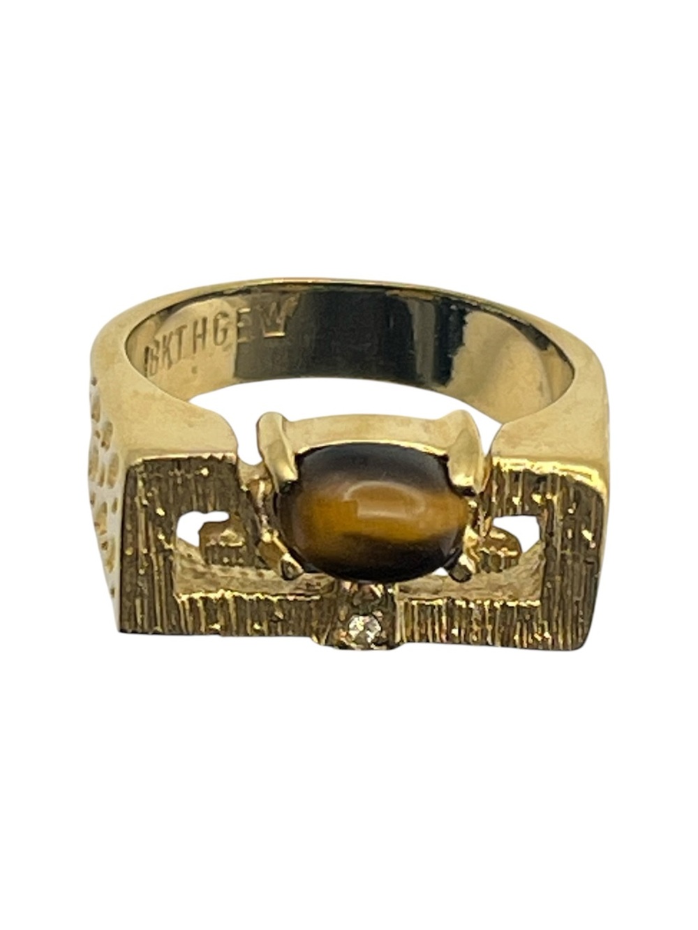 18k HGE gold electroplate nugget style brown cabochon ring size 10 vintage